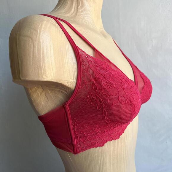 La Vie En Rose Women's Size Medium Pink Lace Plunge T-Shirt Bra Victorian - Picture 4 of 11